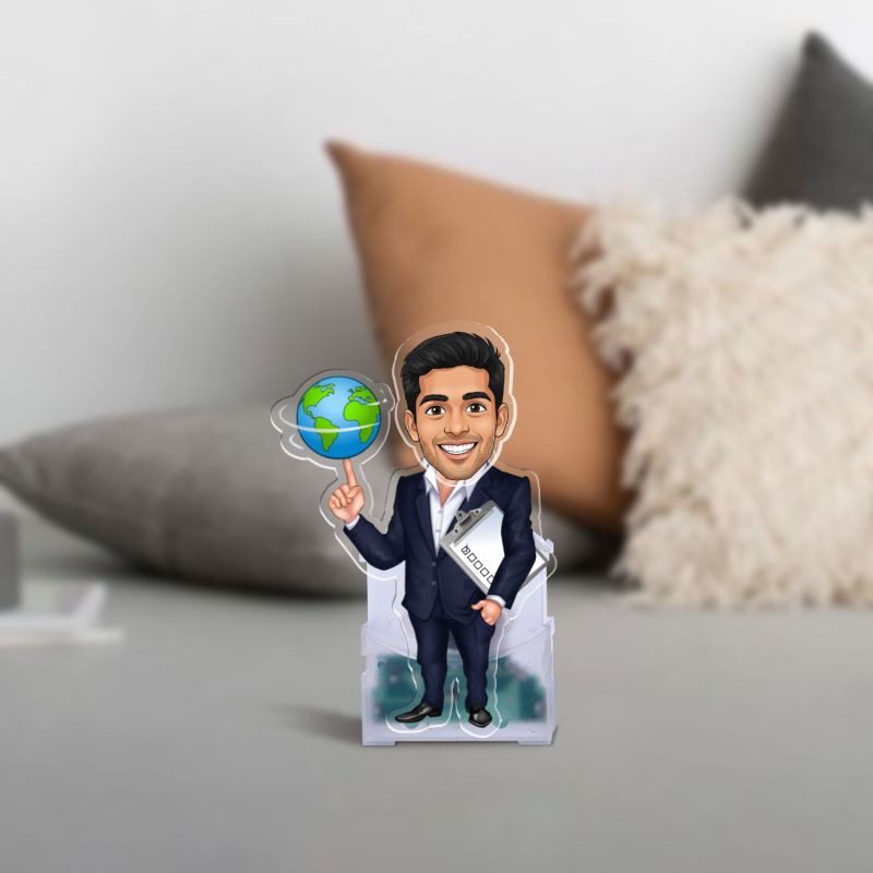 Personalized Bobblehead Caricature with Shaking Head Feature Gift for Teacher, Boss, Friend & Brother Solar Powered Moving Head for Living Room, Office Desk & Car Dashboard Decor